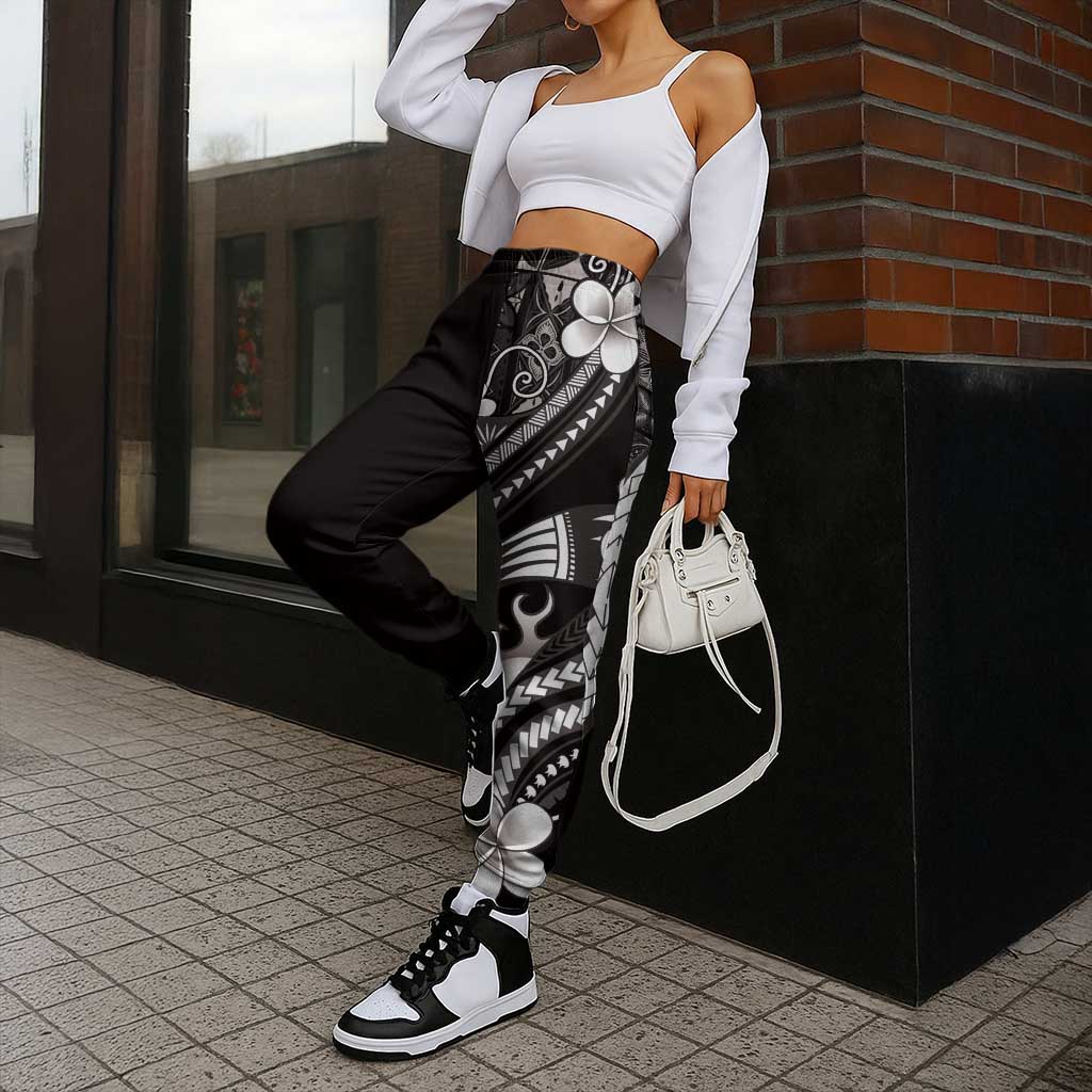 Samoa Siapo Tribal Pattern Jogger Pants Black Polynesian Plumeria Tapa Motif LT9 - Polynesian Pride
