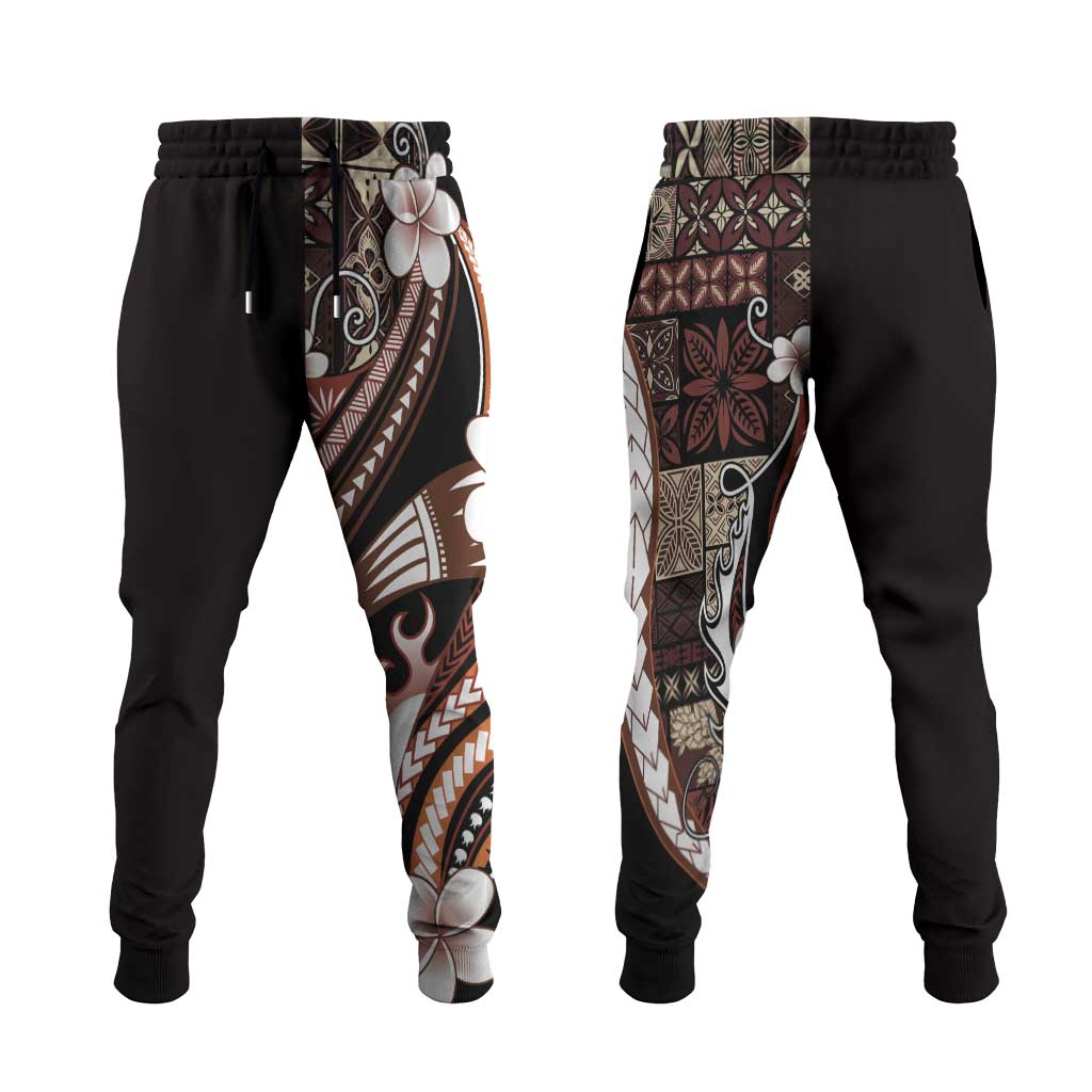 Samoa Siapo Tribal Pattern Jogger Pants Brown Polynesian Plumeria Tapa Motif LT9 Brown - Polynesian Pride