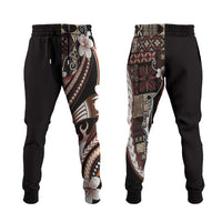 Samoa Siapo Tribal Pattern Jogger Pants Brown Polynesian Plumeria Tapa Motif LT9 Brown - Polynesian Pride