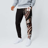 Samoa Siapo Tribal Pattern Jogger Pants Brown Polynesian Plumeria Tapa Motif LT9 - Polynesian Pride