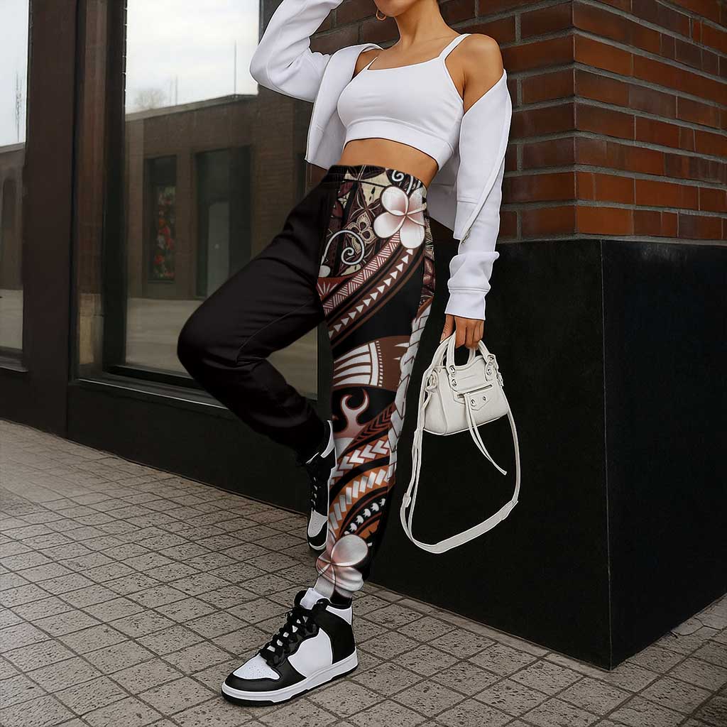 Samoa Siapo Tribal Pattern Jogger Pants Brown Polynesian Plumeria Tapa Motif LT9 - Polynesian Pride