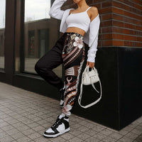 Samoa Siapo Tribal Pattern Jogger Pants Brown Polynesian Plumeria Tapa Motif LT9 - Polynesian Pride