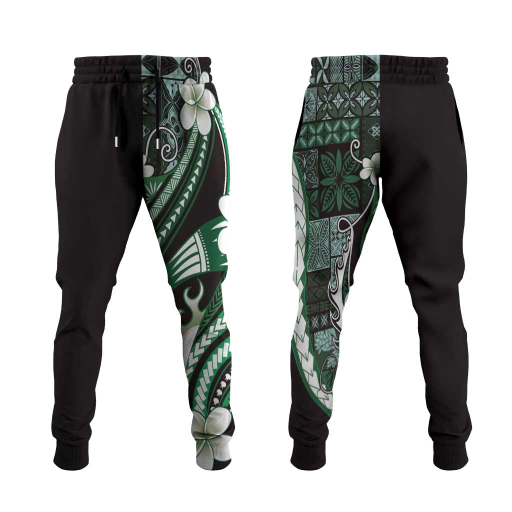 Samoa Siapo Tribal Pattern Jogger Pants Forest Green Polynesian Plumeria Tapa Motif LT9 Green - Polynesian Pride
