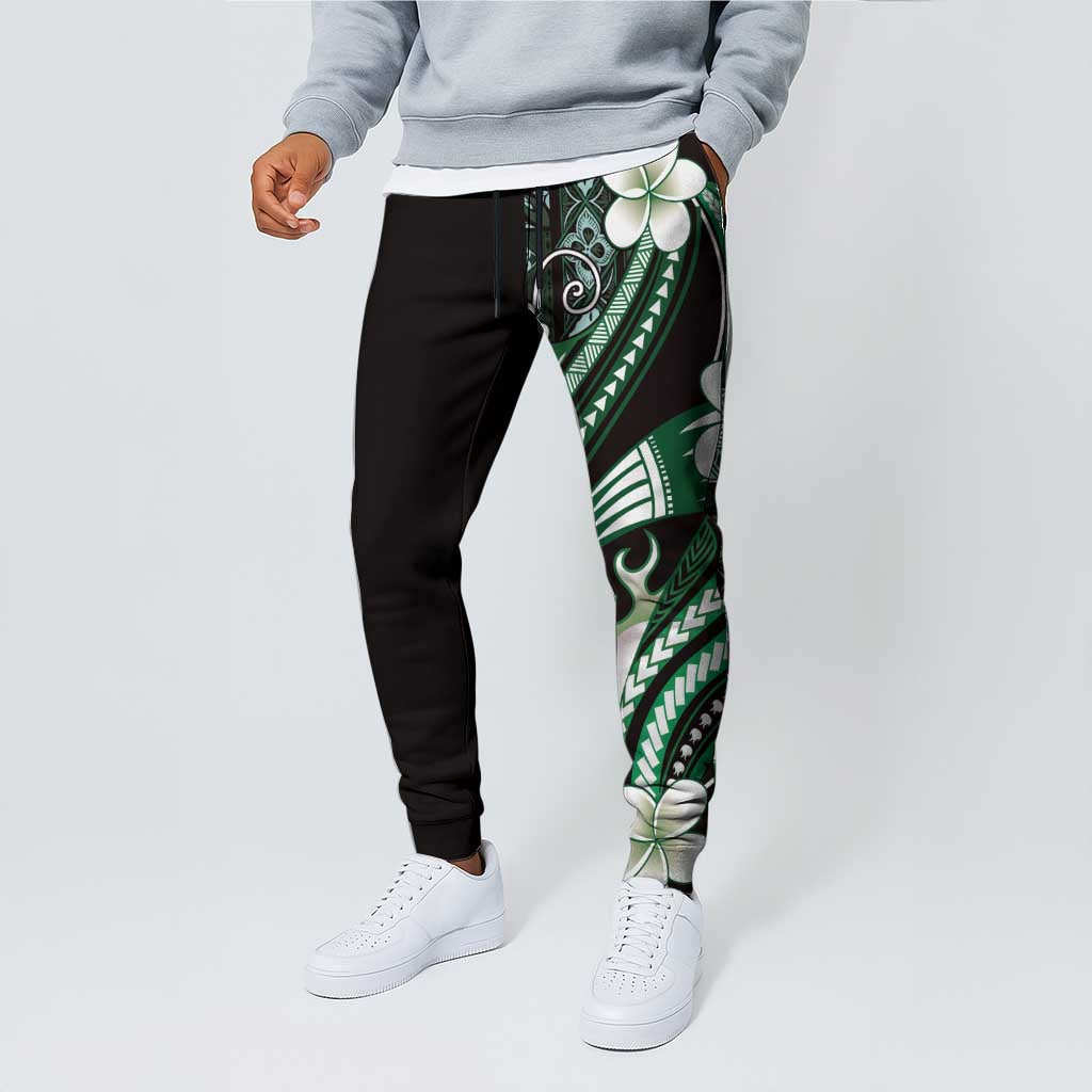 Samoa Siapo Tribal Pattern Jogger Pants Forest Green Polynesian Plumeria Tapa Motif LT9 - Polynesian Pride