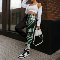 Samoa Siapo Tribal Pattern Jogger Pants Forest Green Polynesian Plumeria Tapa Motif LT9 - Polynesian Pride