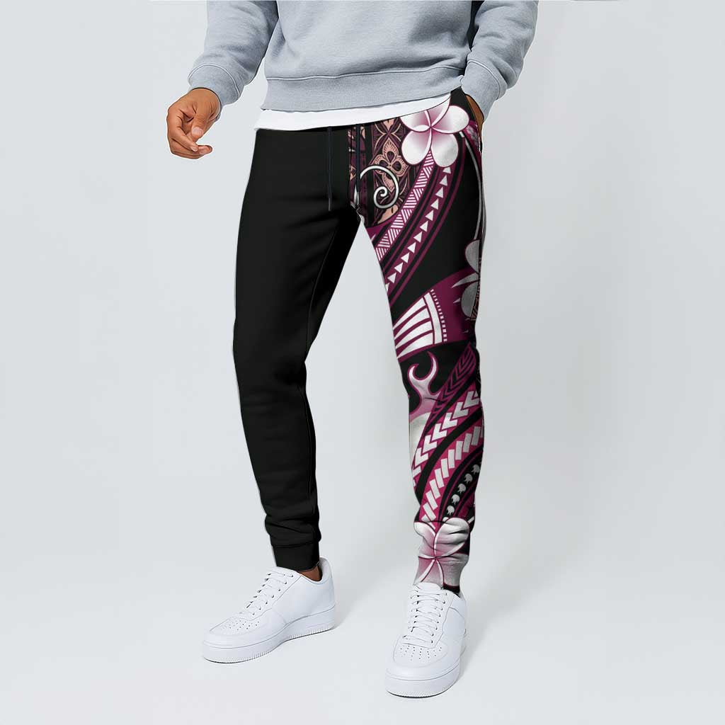 Samoa Siapo Tribal Pattern Jogger Pants Violet Polynesian Plumeria Tapa Motif LT9 - Polynesian Pride