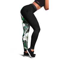 Samoa Siapo Tribal Pattern Leggings Forest Green Polynesian Plumeria Tapa Motif