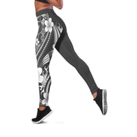 Samoa Siapo Tribal Pattern Leggings Light Gray Polynesian Plumeria Tapa Motif LT9 Gray - Polynesian Pride