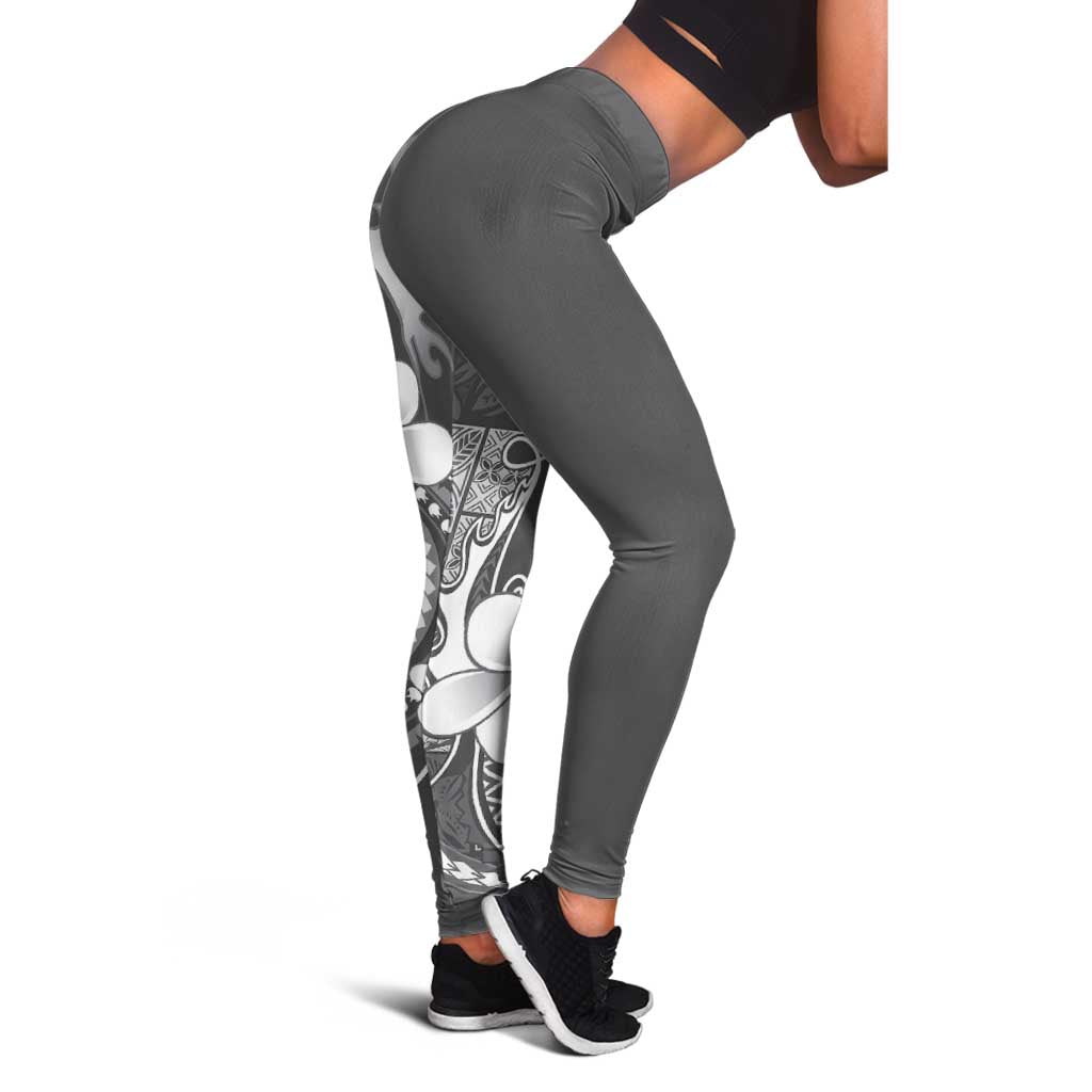 Samoa Siapo Tribal Pattern Leggings Light Gray Polynesian Plumeria Tapa Motif LT9 - Polynesian Pride