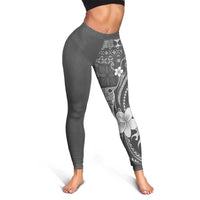 Samoa Siapo Tribal Pattern Leggings Light Gray Polynesian Plumeria Tapa Motif LT9 - Polynesian Pride