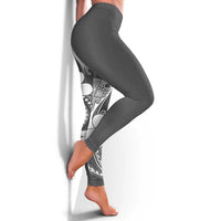 Samoa Siapo Tribal Pattern Leggings Light Gray Polynesian Plumeria Tapa Motif LT9 - Polynesian Pride