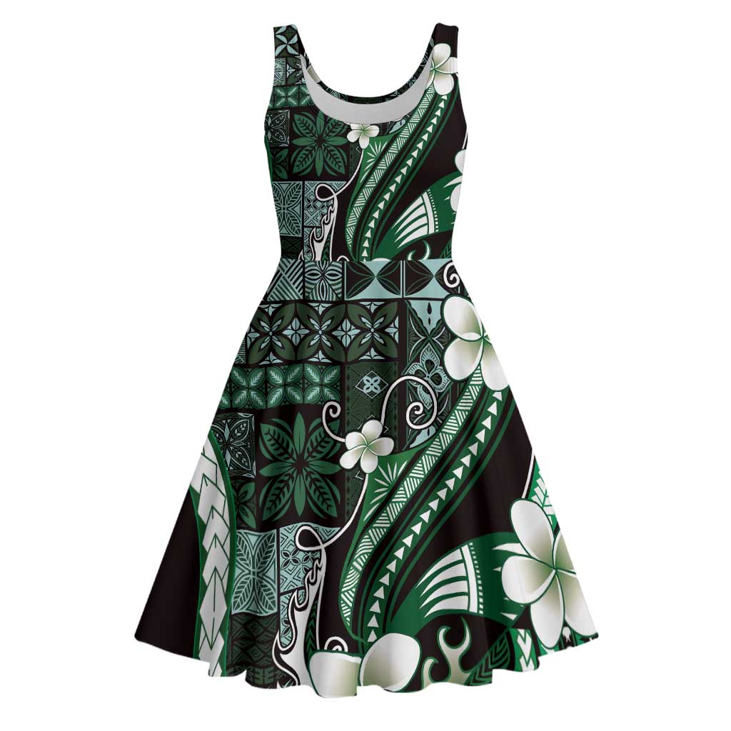 Samoa Siapo Tribal Pattern Midi Dress Forest Green Polynesian Plumeria Tapa Motif LT9 Green - Polynesian Pride