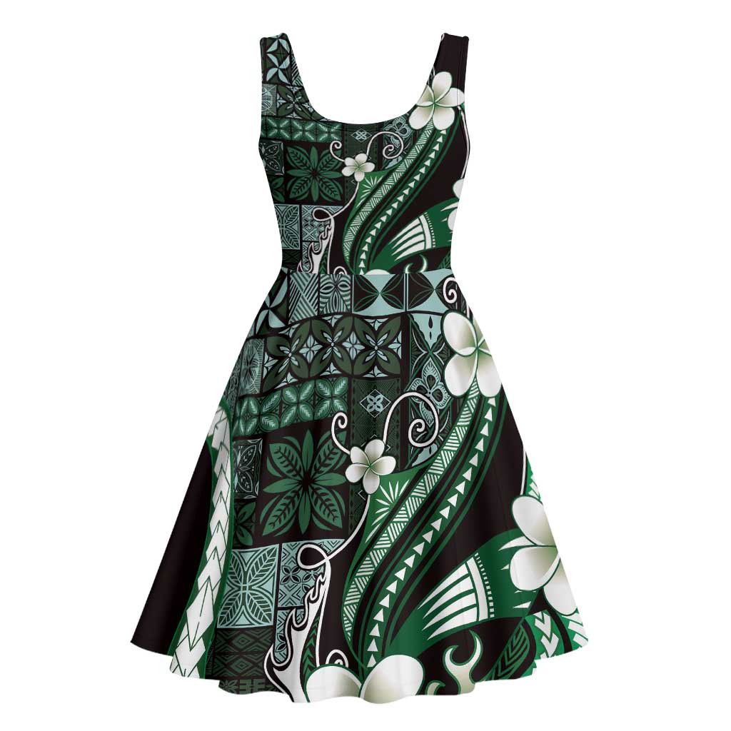 Samoa Siapo Tribal Pattern Midi Dress Forest Green Polynesian Plumeria Tapa Motif LT9 - Polynesian Pride