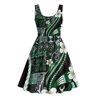Samoa Siapo Tribal Pattern Midi Dress Forest Green Polynesian Plumeria Tapa Motif LT9 - Polynesian Pride