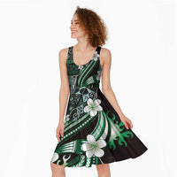 Samoa Siapo Tribal Pattern Midi Dress Forest Green Polynesian Plumeria Tapa Motif LT9 - Polynesian Pride