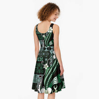 Samoa Siapo Tribal Pattern Midi Dress Forest Green Polynesian Plumeria Tapa Motif LT9 - Polynesian Pride
