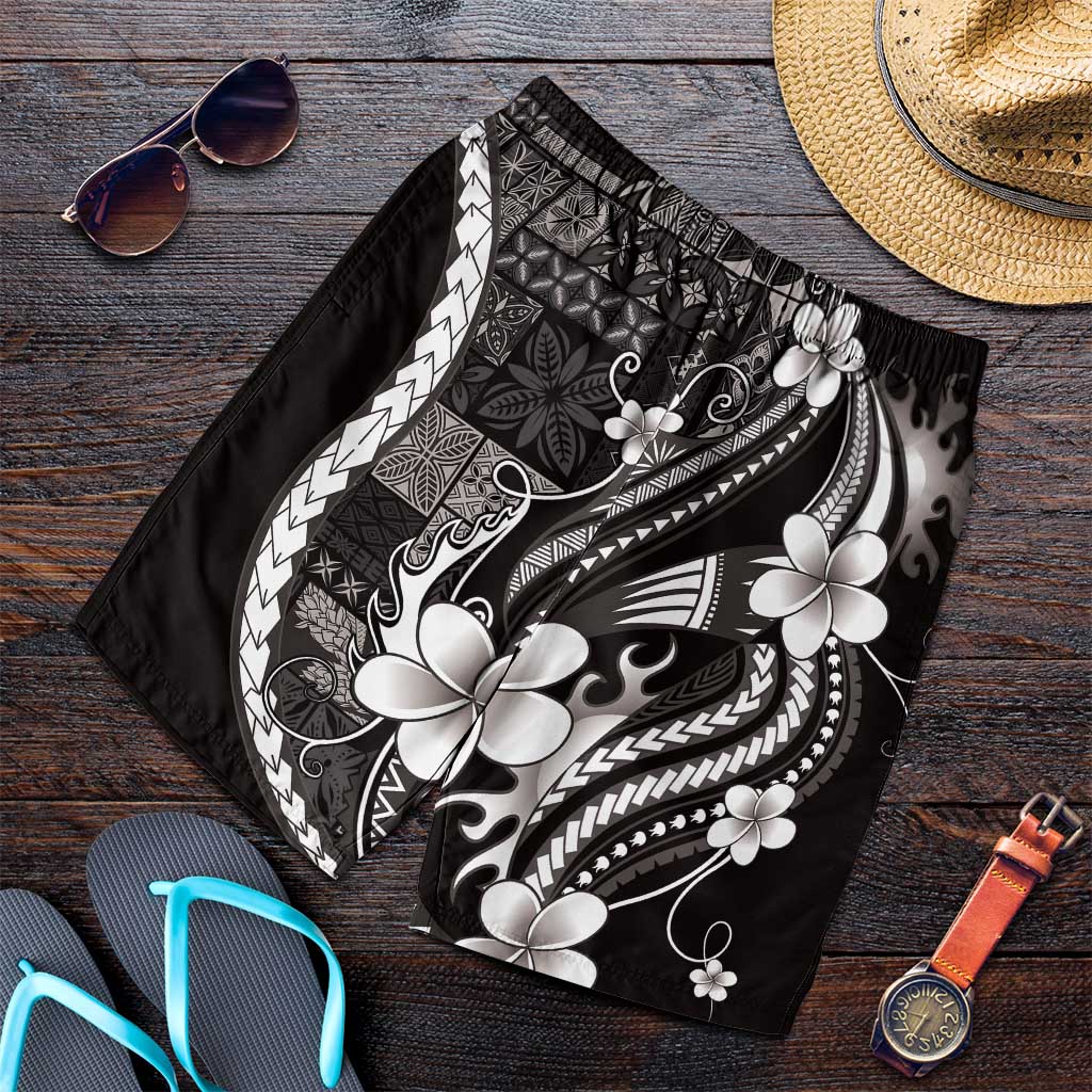 Samoa Siapo Tribal Pattern Shorts for Men Black Polynesian Plumeria Tapa Motif LT9 Black - Polynesian Pride