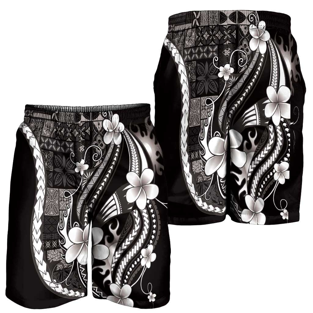 Samoa Siapo Tribal Pattern Shorts for Men Black Polynesian Plumeria Tapa Motif LT9 - Polynesian Pride