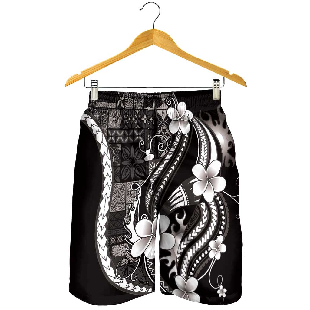 Samoa Siapo Tribal Pattern Shorts for Men Black Polynesian Plumeria Tapa Motif LT9 - Polynesian Pride