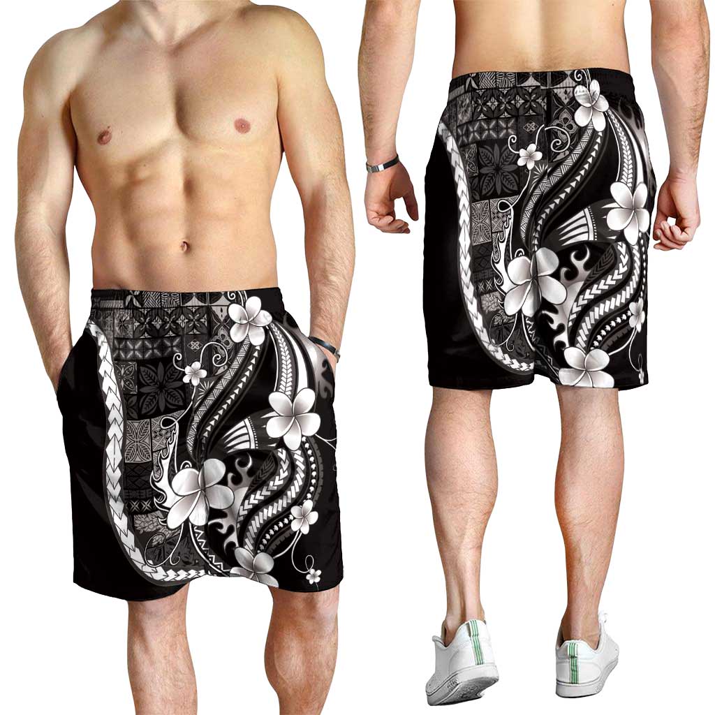 Samoa Siapo Tribal Pattern Shorts for Men Black Polynesian Plumeria Tapa Motif LT9 - Polynesian Pride