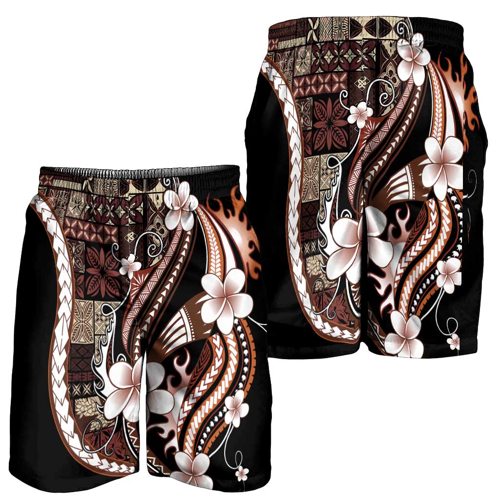 Samoa Siapo Tribal Pattern Shorts for Men Brown Polynesian Plumeria Tapa Motif LT9 - Polynesian Pride