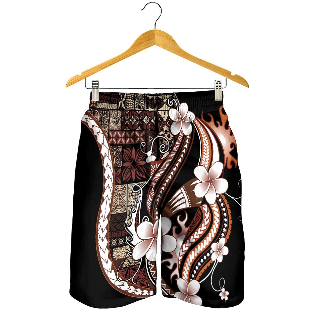 Samoa Siapo Tribal Pattern Shorts for Men Brown Polynesian Plumeria Tapa Motif LT9 - Polynesian Pride