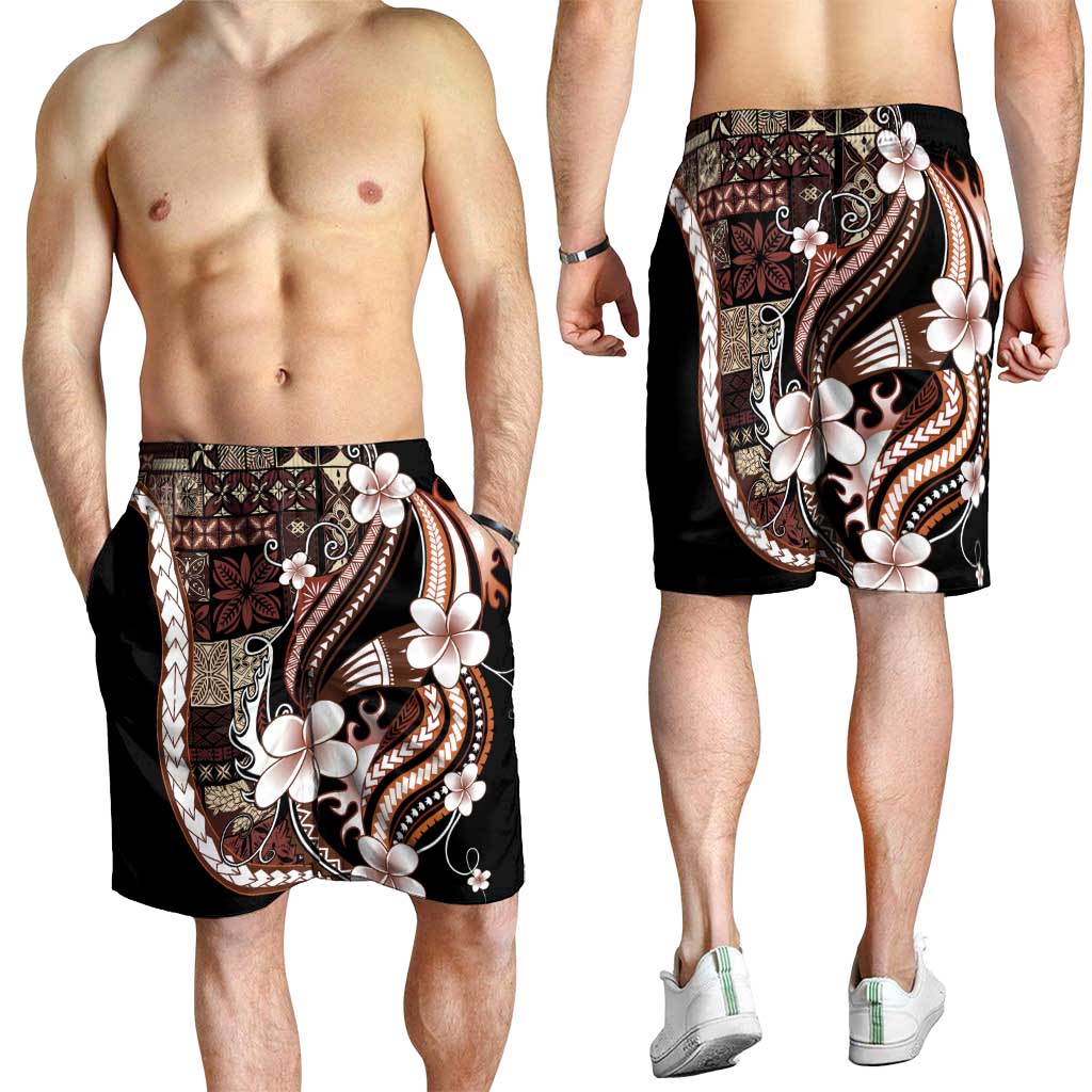 Samoa Siapo Tribal Pattern Shorts for Men Brown Polynesian Plumeria Tapa Motif LT9 - Polynesian Pride
