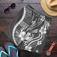 Samoa Siapo Tribal Pattern Shorts for Men Light Gray Polynesian Plumeria Tapa Motif LT9 Gray - Polynesian Pride