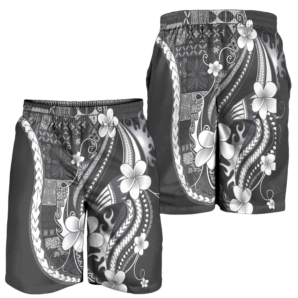 Samoa Siapo Tribal Pattern Shorts for Men Light Gray Polynesian Plumeria Tapa Motif LT9 - Polynesian Pride