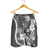 Samoa Siapo Tribal Pattern Shorts for Men Light Gray Polynesian Plumeria Tapa Motif LT9 - Polynesian Pride