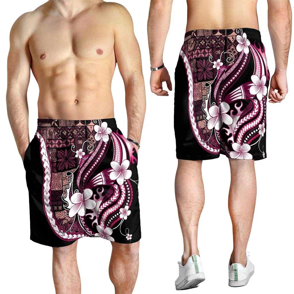 Samoa Siapo Tribal Pattern Shorts for Men Violet Polynesian Plumeria Tapa Motif LT9 - Polynesian Pride