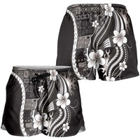 Samoa Siapo Tribal Pattern Shorts for Women Black Polynesian Plumeria Tapa Motif LT9 - Polynesian Pride