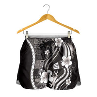 Samoa Siapo Tribal Pattern Shorts for Women Black Polynesian Plumeria Tapa Motif LT9 - Polynesian Pride