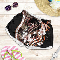 Samoa Siapo Tribal Pattern Shorts for Women Brown Polynesian Plumeria Tapa Motif LT9 Brown - Polynesian Pride