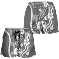 Samoa Siapo Tribal Pattern Shorts for Women Light Gray Polynesian Plumeria Tapa Motif LT9 - Polynesian Pride