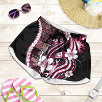 Samoa Siapo Tribal Pattern Shorts for Women Violet Polynesian Plumeria Tapa Motif LT9 Violet - Polynesian Pride