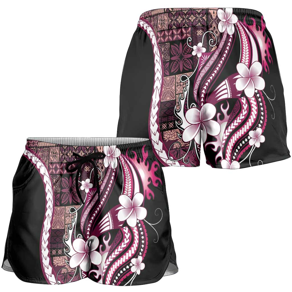 Samoa Siapo Tribal Pattern Shorts for Women Violet Polynesian Plumeria Tapa Motif LT9 - Polynesian Pride