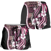 Samoa Siapo Tribal Pattern Shorts for Women Violet Polynesian Plumeria Tapa Motif LT9 - Polynesian Pride