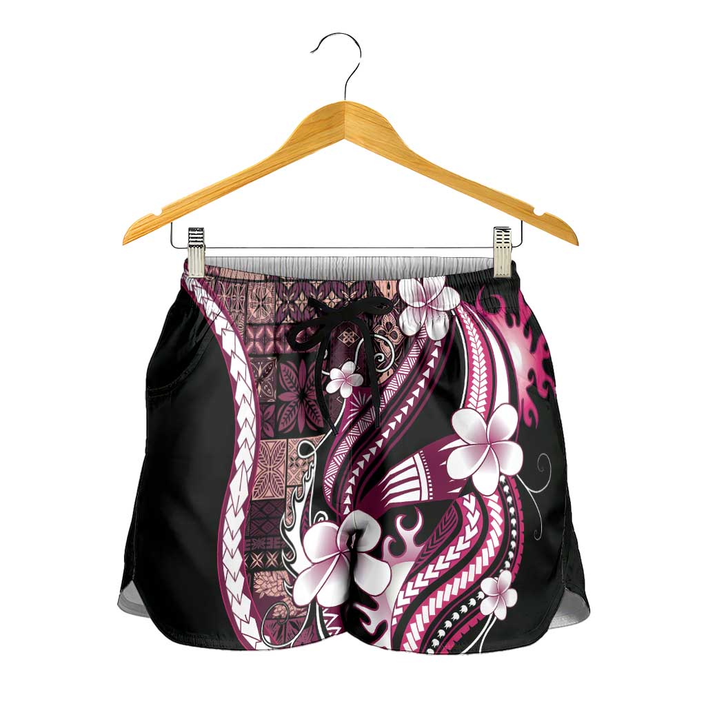 Samoa Siapo Tribal Pattern Shorts for Women Violet Polynesian Plumeria Tapa Motif LT9 - Polynesian Pride