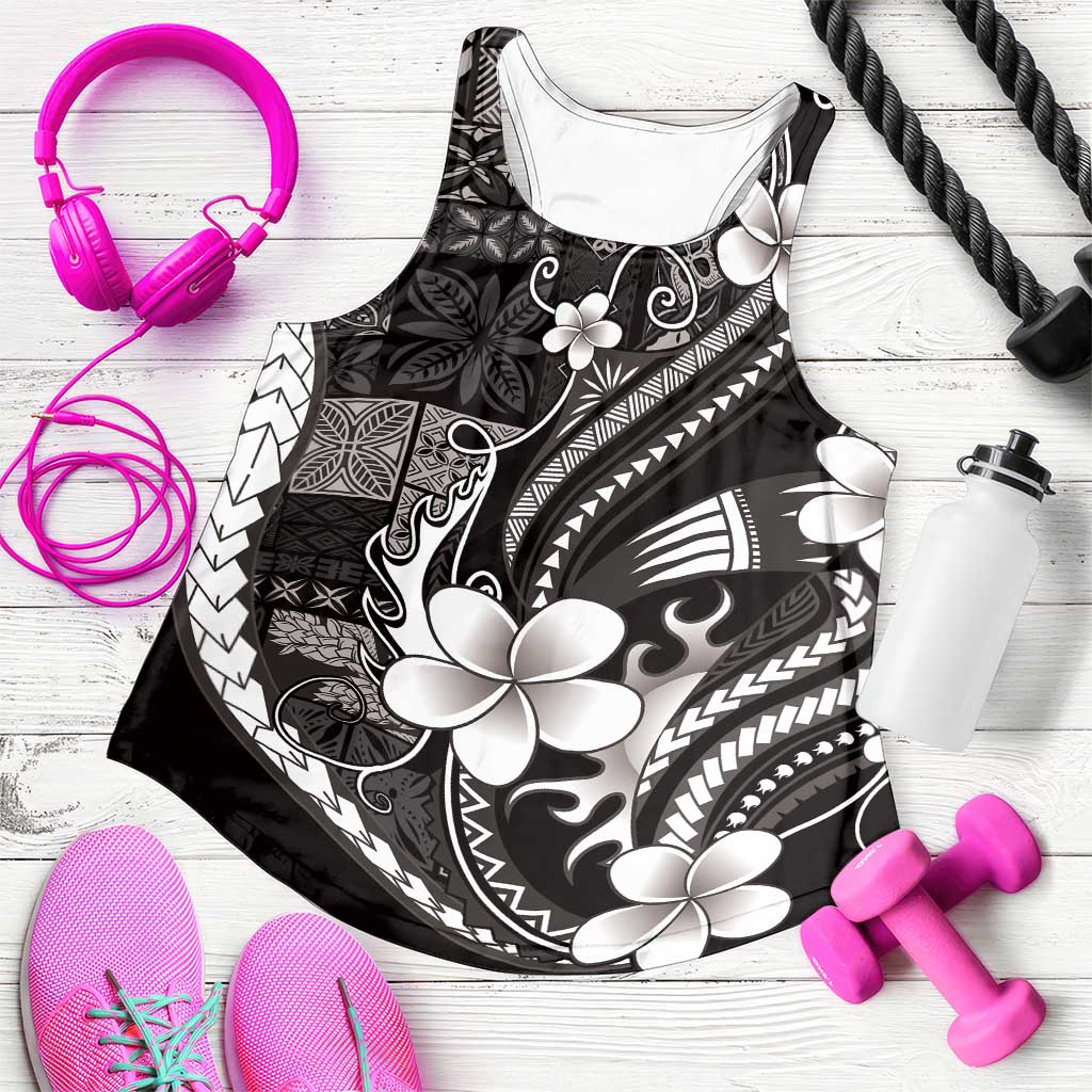 Samoa Siapo Tribal Pattern Women Racerback Tank Black Polynesian Plumeria Tapa Motif LT9 Black - Polynesian Pride