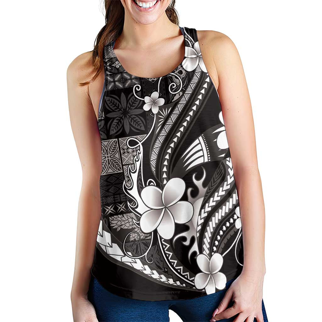 Samoa Siapo Tribal Pattern Women Racerback Tank Black Polynesian Plumeria Tapa Motif LT9 - Polynesian Pride