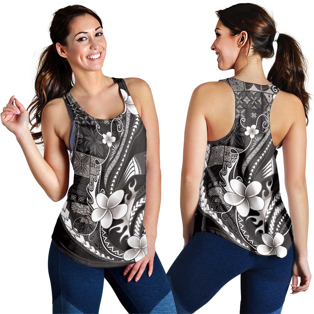 Samoa Siapo Tribal Pattern Women Racerback Tank Black Polynesian Plumeria Tapa Motif LT9 - Polynesian Pride