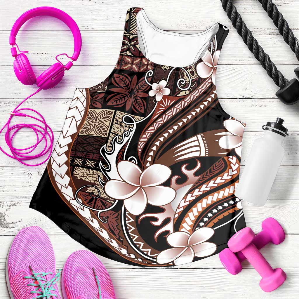 Samoa Siapo Tribal Pattern Women Racerback Tank Brown Polynesian Plumeria Tapa Motif LT9 Brown - Polynesian Pride