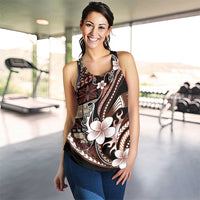 Samoa Siapo Tribal Pattern Women Racerback Tank Brown Polynesian Plumeria Tapa Motif LT9 - Polynesian Pride