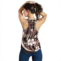 Samoa Siapo Tribal Pattern Women Racerback Tank Brown Polynesian Plumeria Tapa Motif LT9 - Polynesian Pride