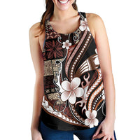 Samoa Siapo Tribal Pattern Women Racerback Tank Brown Polynesian Plumeria Tapa Motif LT9 - Polynesian Pride