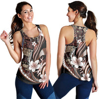 Samoa Siapo Tribal Pattern Women Racerback Tank Brown Polynesian Plumeria Tapa Motif LT9 - Polynesian Pride