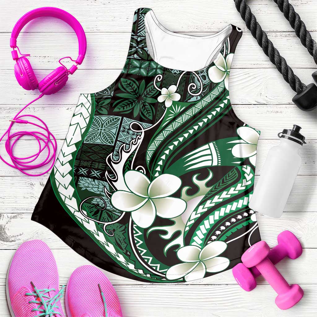 Samoa Siapo Tribal Pattern Women Racerback Tank Forest Green Polynesian Plumeria Tapa Motif LT9 Green - Polynesian Pride