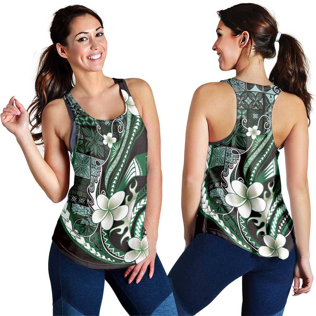 Samoa Siapo Tribal Pattern Women Racerback Tank Forest Green Polynesian Plumeria Tapa Motif LT9 - Polynesian Pride