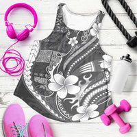 Samoa Siapo Tribal Pattern Women Racerback Tank Light Gray Polynesian Plumeria Tapa Motif LT9 Gray - Polynesian Pride
